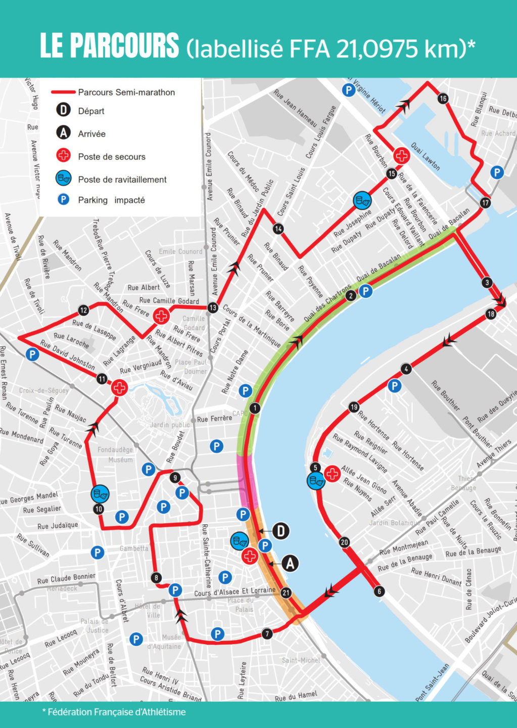Parcours semi-marathon de Bordeaux 2023